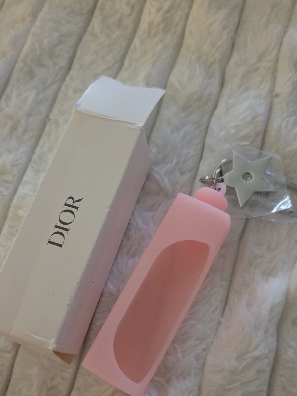Dior Soft Pink Silicone Lipstick Holder Key Ring with Star Charm